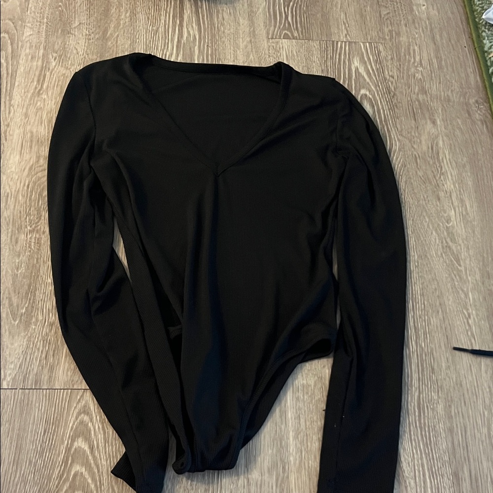 Black Long-Sleeve V-Neck Women's Top